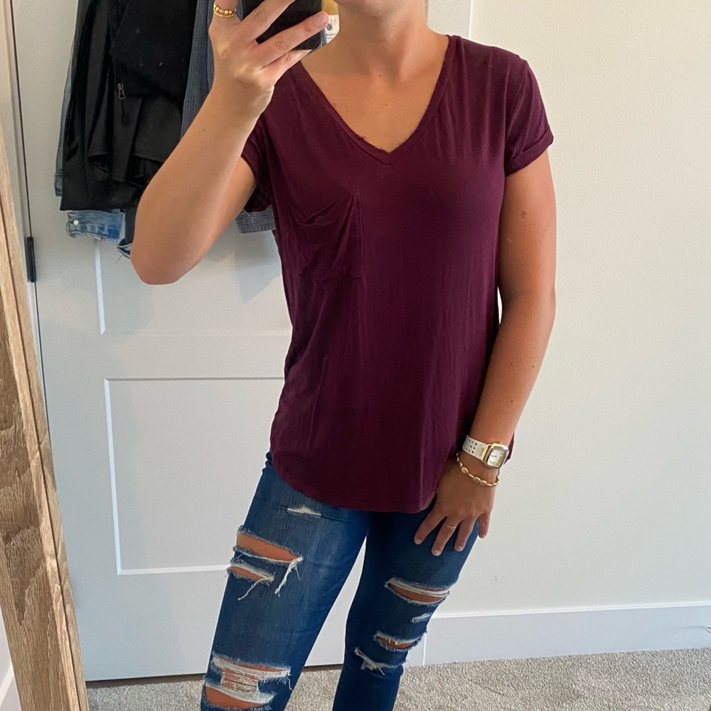 American Eagle maroon soft and sexy pocket tee